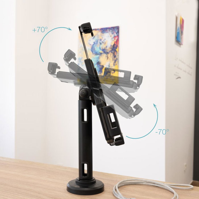 TooQ Support Tablette Antivol avec Verrou - Fixation Murale et sur Bureau - Compatible 7.9 à 10.5 Pouces - Noir