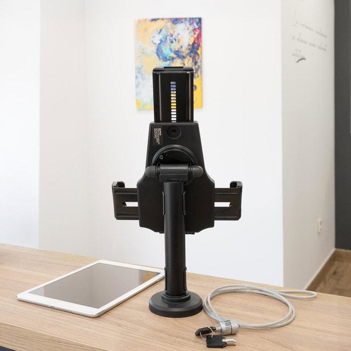 TooQ Support Tablette Antivol avec Verrou - Fixation Murale et sur Bureau - Compatible 7.9 à 10.5 Pouces - Noir