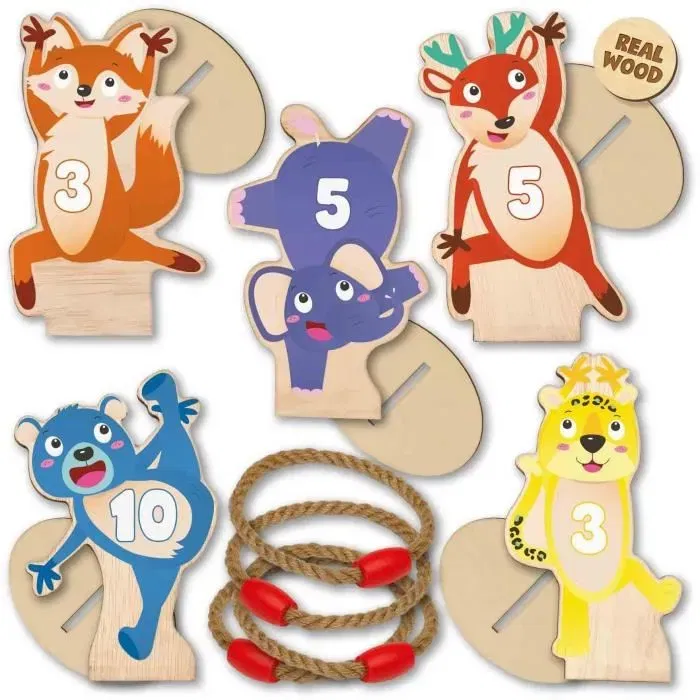 SES CREATIVE - Jeu de lancer d'anneaux avec 5 animaux pour enfants des 3 ans - Jeu d'adresse et d'extérieur