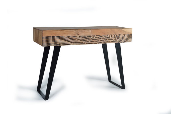 GINER Y COLOMER Console de Salon en Acacia et Métal, 2 Tiroirs, Sculpture à la Main, Dimensions 110 x 40 x 77 cm, Finition Naturelle GINER Y COLOMER Console de Salon en Acacia et Métal, 2 Tiroirs, Sculpture à la Main, Dimensions 110 x 40 x 77 cm, Finition Naturelle