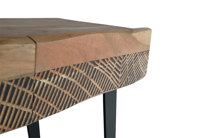 GINER Y COLOMER Console de Salon en Acacia et Métal, 2 Tiroirs, Sculpture à la Main, Dimensions 110 x 40 x 77 cm, Finition Naturelle