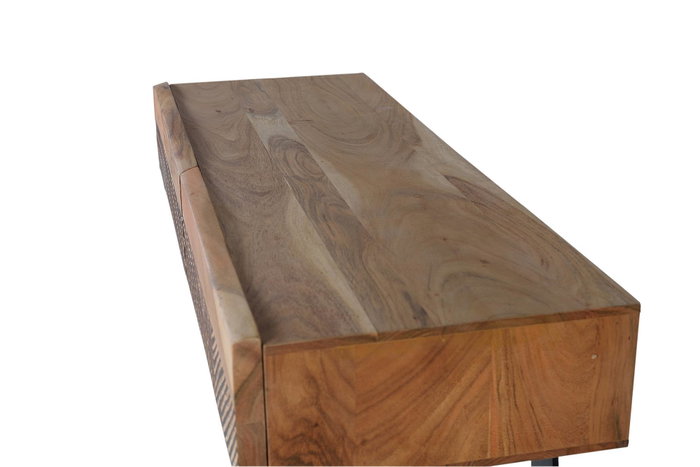 GINER Y COLOMER Console de Salon en Acacia et Métal, 2 Tiroirs, Sculpture à la Main, Dimensions 110 x 40 x 77 cm, Finition Naturelle GINER Y COLOMER Console de Salon en Acacia et Métal, 2 Tiroirs, Sculpture à la Main, Dimensions 110 x 40 x 77 cm, Finition Naturelle