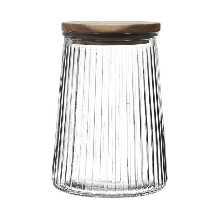 Home Deco Factory Bocal en Verre Cannelé avec Couvercle en Acacia 950 ml Home Deco Factory Bocal en Verre Cannelé avec Couvercle en Acacia 950 ml