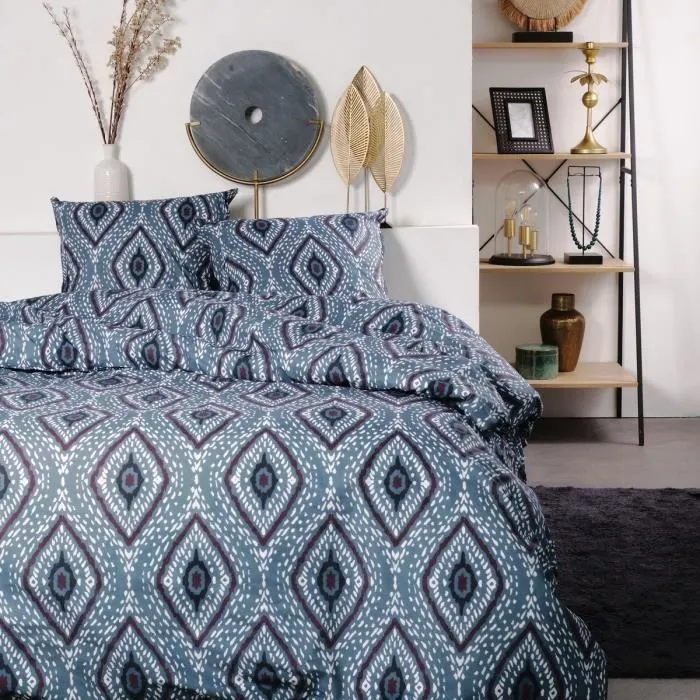 Today - Parure de lit Sunshine - Housse de couette 260x240 cm + 2 taies 63x63 cm - Coton imprimé bleu - Motif décoratif - Lavable 40°C Today - Parure de lit Sunshine - Housse de couette 260x240 cm + 2 taies 63x63 cm - Coton imprimé bleu - Motif décoratif - Lavable 40°C