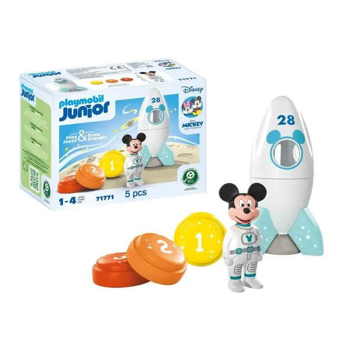 Playmobil 71771 Jouet Disney Mickey Astronaute avec Fusée - Set de 5 Pièces en Plastique Biosourcé - Pour Enfants dès 18 Mois Playmobil 71771 Jouet Disney Mickey Astronaute avec Fusée - Set de 5 Pièces en Plastique Biosourcé - Pour Enfants dès 18 Mois