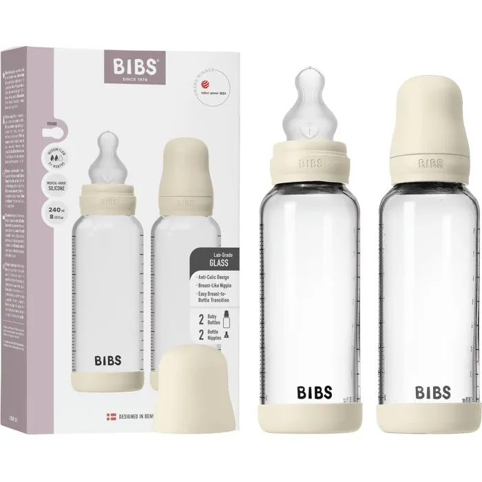 Bibs Lot de 2 biberons en verre 240 ml - Embout rond - Ivory Bibs Lot de 2 biberons en verre 240 ml - Embout rond - Ivory
