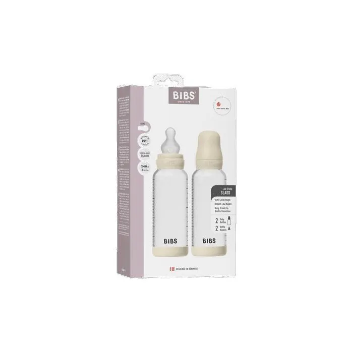 Bibs Lot de 2 biberons en verre 240 ml - Embout rond - Ivory Bibs Lot de 2 biberons en verre 240 ml - Embout rond - Ivory