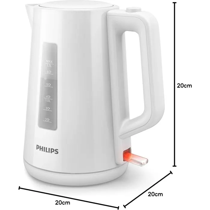 Philips HD9318/00 Bouilloire Électrique Daily 1.7L 2200W Blanc - Ouverture Automatique du Couvercle, Filtre Anticalcaire Amovible, Base 360°, Sécurité Strix