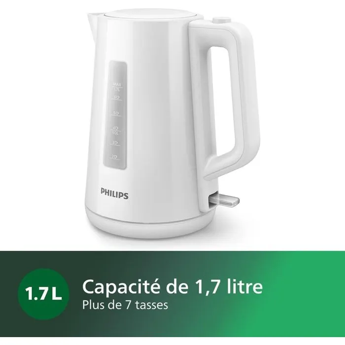 Philips HD9318/00 Bouilloire Électrique Daily 1.7L 2200W Blanc - Ouverture Automatique du Couvercle, Filtre Anticalcaire Amovible, Base 360°, Sécurité Strix
