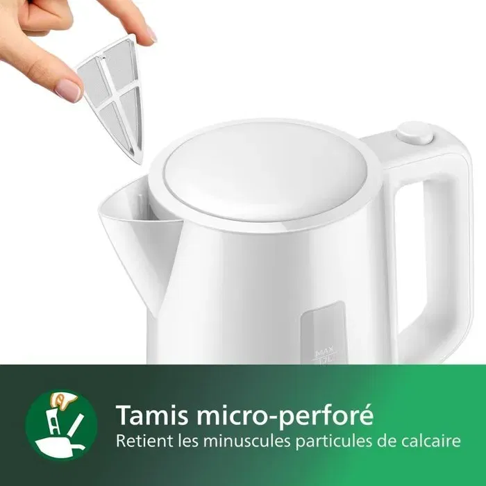 Philips HD9318/00 Bouilloire Électrique Daily 1.7L 2200W Blanc - Ouverture Automatique du Couvercle, Filtre Anticalcaire Amovible, Base 360°, Sécurité Strix