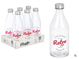Vivalto Bouteille bouchon acier design rétro 1000 ml, verre et acier, 8 x 27 x 8 cm (Set de 12)