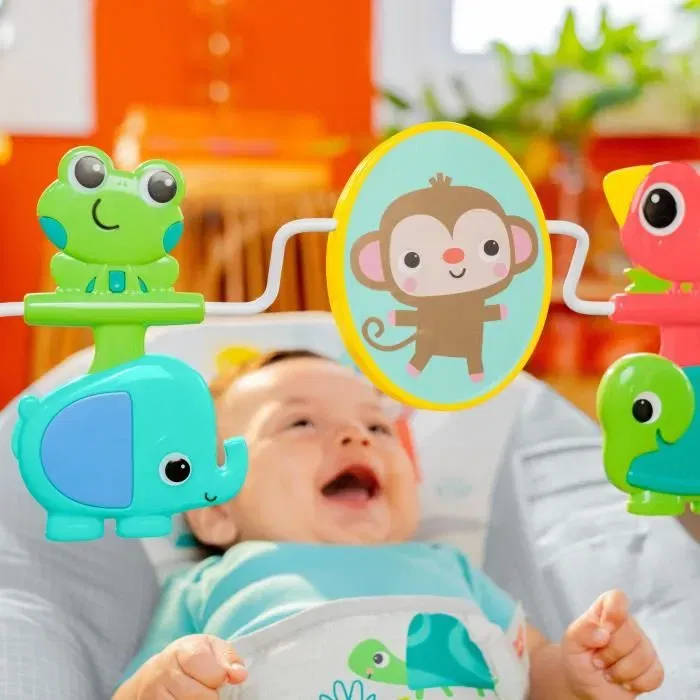 Bright Starts Transat bébé avec vibrations apaisantes et arche d'éveil interactive - Jouets mobiles et harnais de sécurité