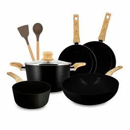 Menastyl Batterie de cuisine Colorama Noir 9 pièces