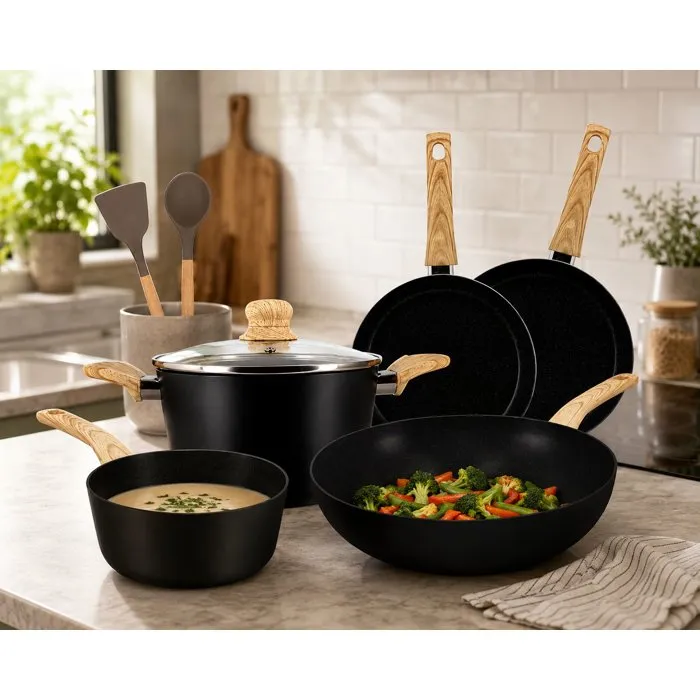 Menastyl Batterie de cuisine Colorama Noir 9 pièces Menastyl Batterie de cuisine Colorama Noir 9 pièces