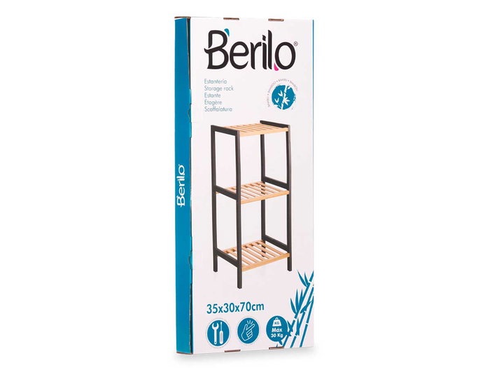 Berilo Étagère Carrée 3 Niveaux Bambou Noir 70x30x6 cm
