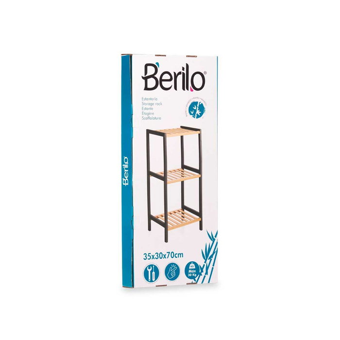BERILO Étagère carrée à 3 étagères en bambou noir