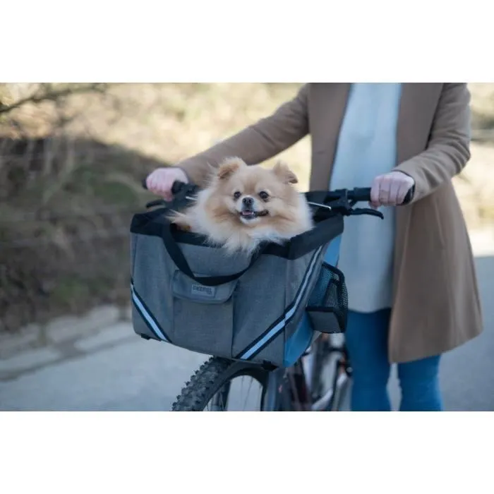 Kerbl Vacation - Sac pour vélo chiens et chats, 38x29x25 cm, gris/bleu, tissu robuste avec porte-bouteille, tapis amovible et réflecteurs de sécurité