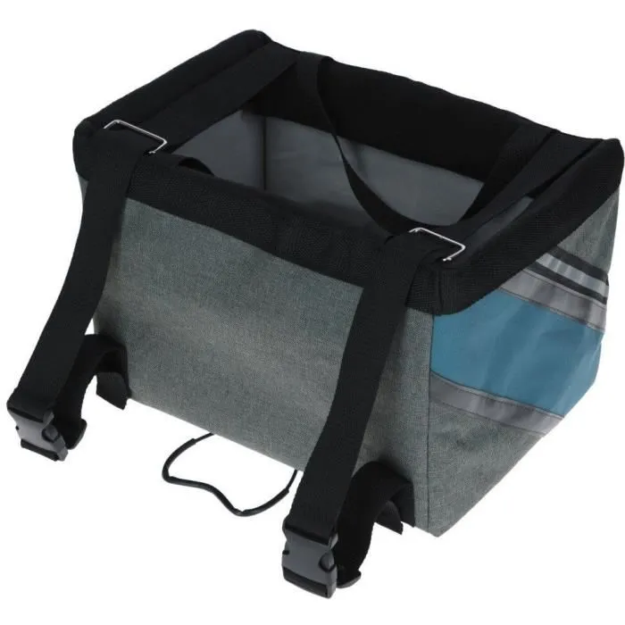 Kerbl Vacation - Sac pour vélo chiens et chats, 38x29x25 cm, gris/bleu, tissu robuste avec porte-bouteille, tapis amovible et réflecteurs de sécurité