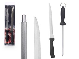 Kinvara Set Coupe-Jambon et Aiguiseur 9 x 38,5 x 2 cm, Acier 3Cr13, Plastique PP, Noir (Set de 12)