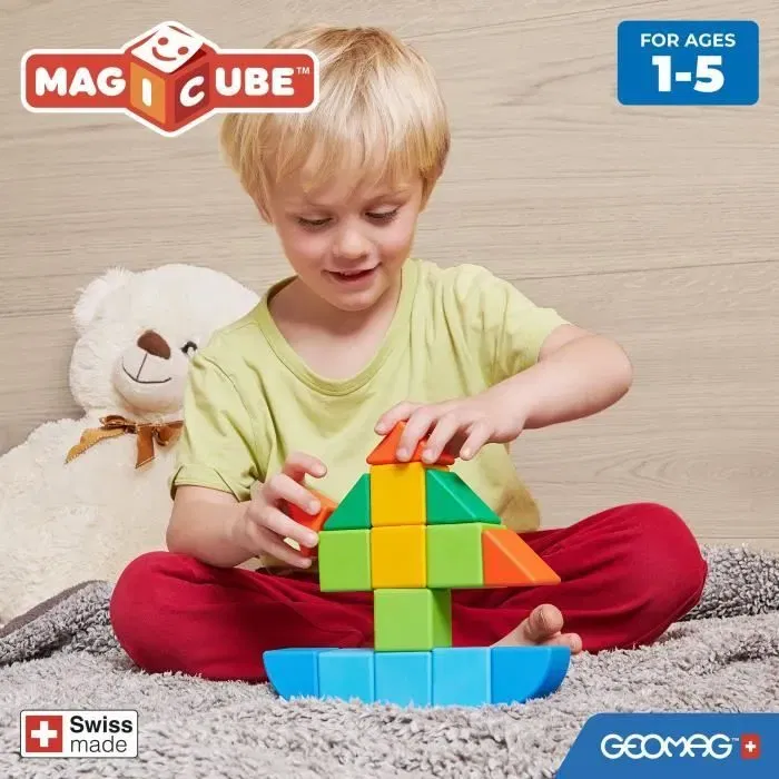 Geomag Magicube Shapes 209 - Blocs de construction magnétiques éducatifs - 25 pièces - Cubes et formes - Plastique 100% recyclé - Pour enfants de 1 à 5 ans
