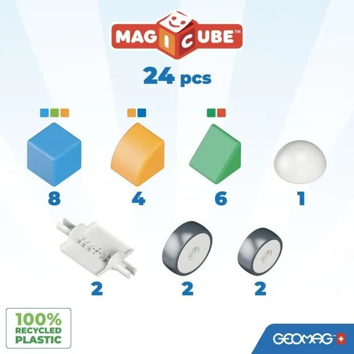 Geomag Magicube Shapes 209 - Blocs de construction magnétiques éducatifs - 25 pièces - Cubes et formes - Plastique 100% recyclé - Pour enfants de 1 à 5 ans