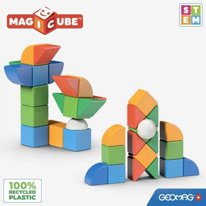 Geomag Magicube Shapes 209 - Blocs de construction magnétiques éducatifs - 25 pièces - Cubes et formes - Plastique 100% recyclé - Pour enfants de 1 à 5 ans