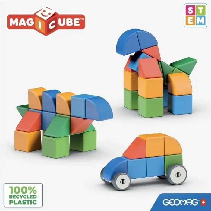 Geomag Magicube Shapes 209 - Blocs de construction magnétiques éducatifs - 25 pièces - Cubes et formes - Plastique 100% recyclé - Pour enfants de 1 à 5 ans