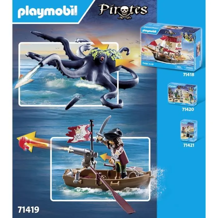 PLAYMOBIL 71419 Pirate avec Pieuvre Géante - Set de Construction Les Pirates - 44 Pièces - Jouet pour Enfants dès 4 Ans