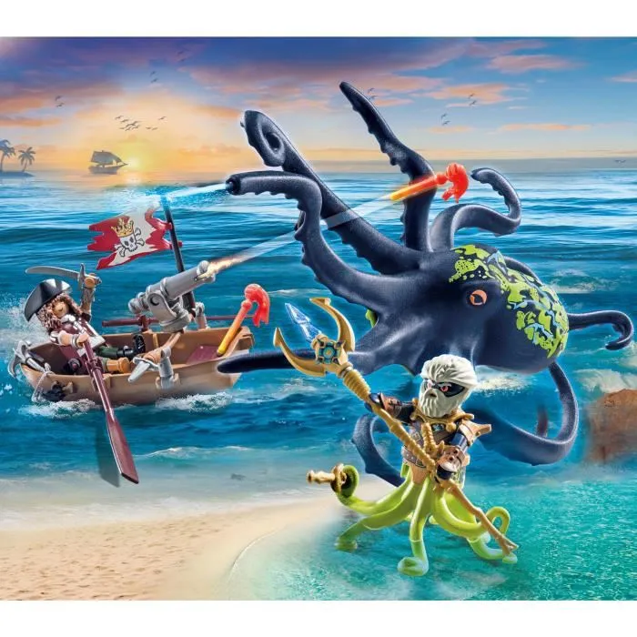 PLAYMOBIL 71419 Pirate avec Pieuvre Géante - Set de Construction Les Pirates - 44 Pièces - Jouet pour Enfants dès 4 Ans
