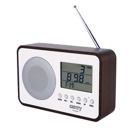 Camry Radio portable FM CR-1153 avec grand écran LCD, thermomètre, réveil, antenne télescopique, alimentation USB/piles, 18,4 x 11,6 x 5,9 cm