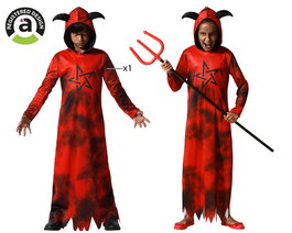 Déguisement Enfant Démon Rouge Unisex avec Longue Tunique à Capuche - Costume Halloween et Carnaval pour 5-6 Ans