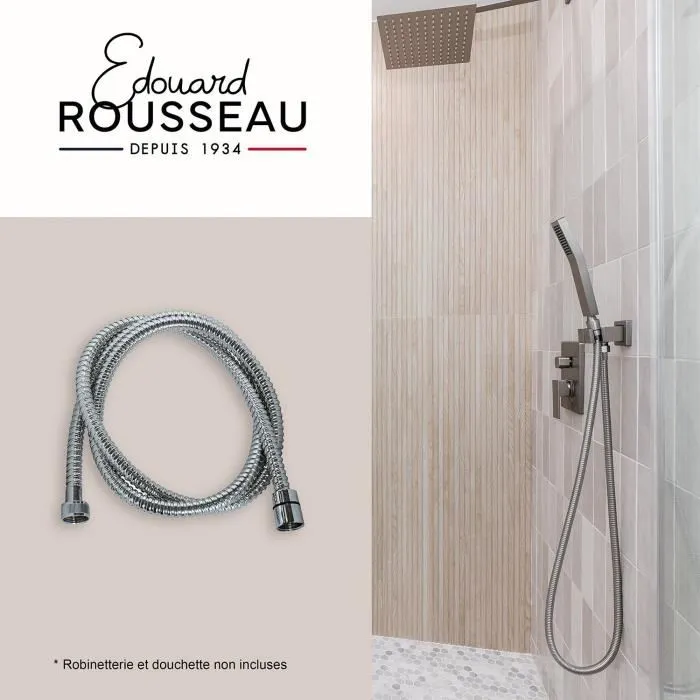 ROUSSEAU Flexible de douche inox chromé 2 m avec écrous métal F1/2 (15x21) et embouts sertis de sécurité ROUSSEAU Flexible de douche inox chromé 2 m avec écrous métal F1/2 (15x21) et embouts sertis de sécurité