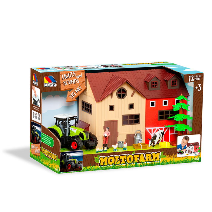 Molto - Granja Molto 25820 - Jouet Ferme Motorisé avec Tractor LED, Sons et Accessoires - Version Multilingue (Anglais, Français, Allemand, Italien, Portugais, Espagnol)