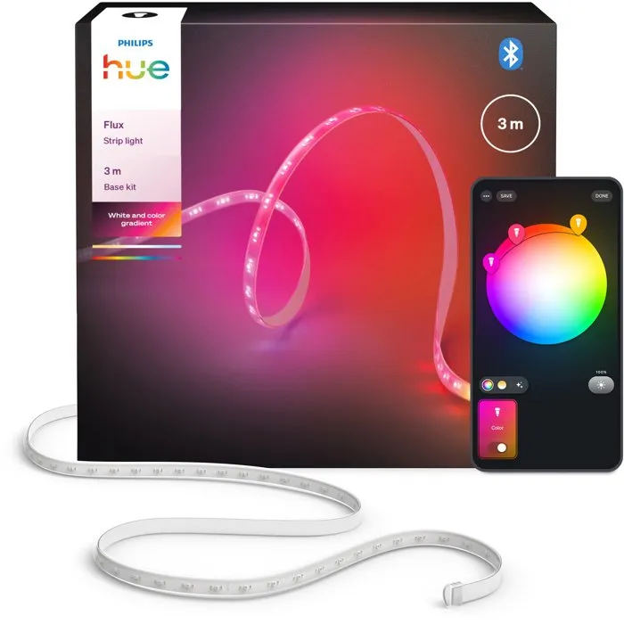 Philips Hue Ruban LED Flux 3 m - Éclairage coloré et blanc naturel intense - 1200 lm Philips Hue Ruban LED Flux 3 m - Éclairage coloré et blanc naturel intense - 1200 lm