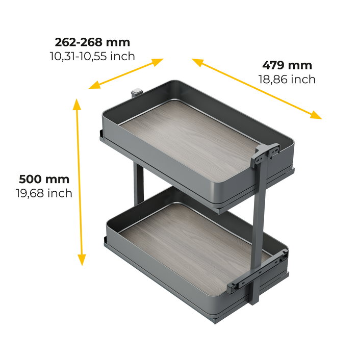 Emuca Chariot extractible Harmony avec fermeture à amortie, Module largeur 300mm hauteur 700mm, Acier et Bois, Gris anthracite