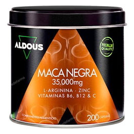 ALDOUS BIO Maca Noire Péruvienne Complex 35000 mg Extrait 20:1 avec Arginine, 200 Capsules