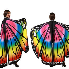 Ailes de papillon multicolores XXL 160 x 140 cm, pour déguisement adulte, carnaval, spectacle et fête