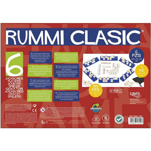 Cayro Jeu Rummikub Classique pour 6 Joueurs - Version multilingue (Espagnol, Anglais, Français) - Dimensions 35 x 26 x 6 cm - Jeu de Société en Plastique