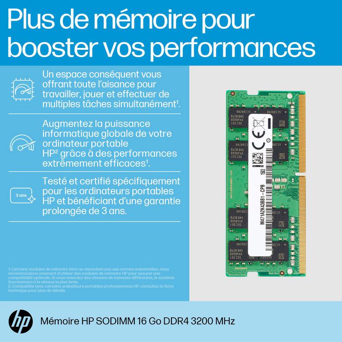 HP - Module mémoire SODIMM DDR4 16 Go 3200 MHz pour ordinateur portable