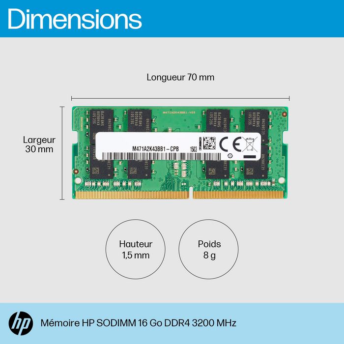 HP - Module mémoire SODIMM DDR4 16 Go 3200 MHz pour ordinateur portable