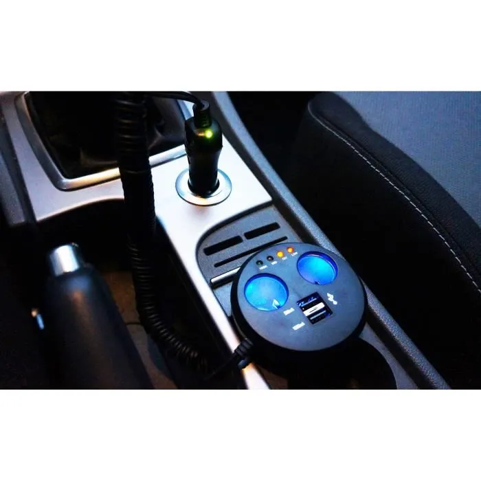 Auto T Station Multiprise USB sur Porte Boisson 12/24V Noir