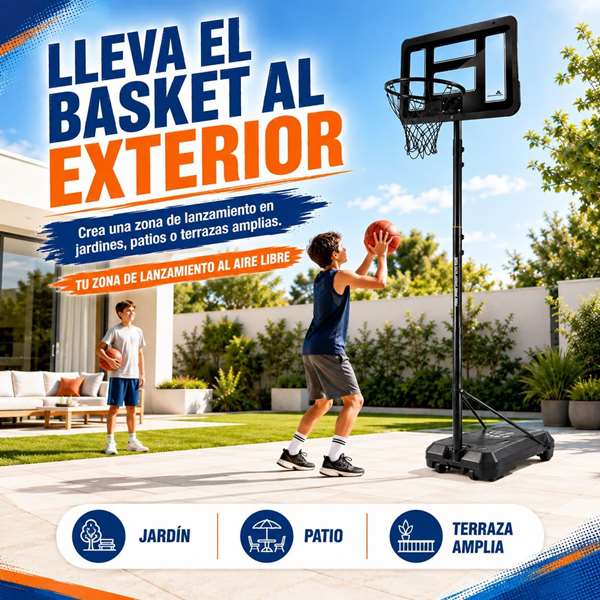 JugaToys Panier de basketball avec pied, ballon gonflable et gonfleur 76x306x72cm