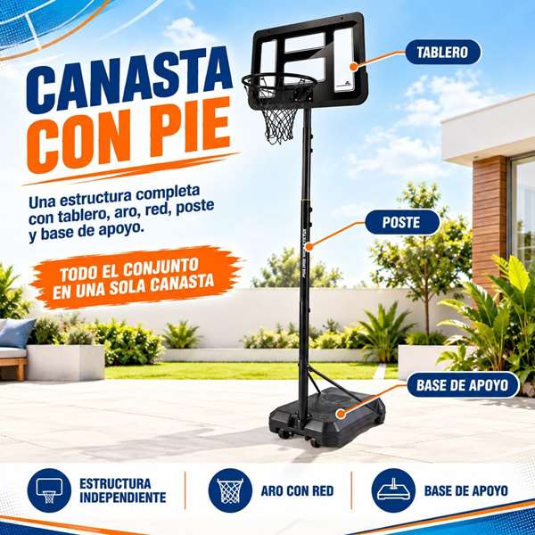 JugaToys Panier de basketball avec pied, ballon gonflable et gonfleur 76x306x72cm