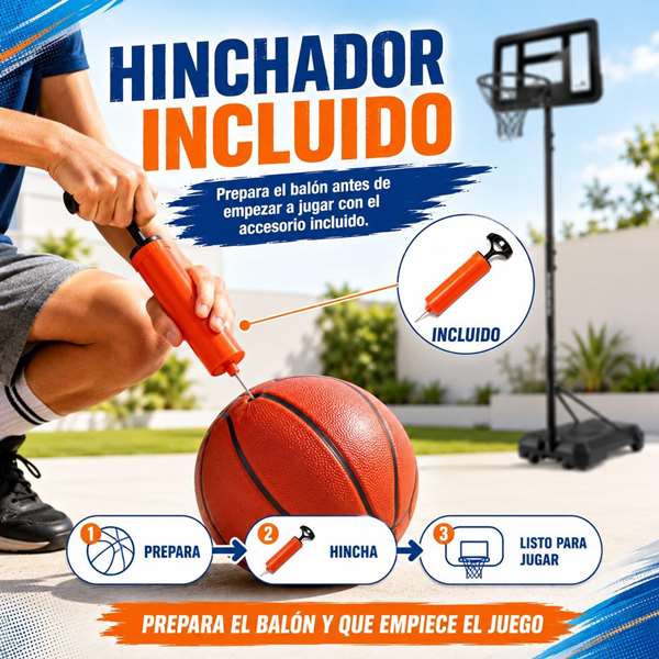 JugaToys Panier de basketball avec pied, ballon gonflable et gonfleur 76x306x72cm