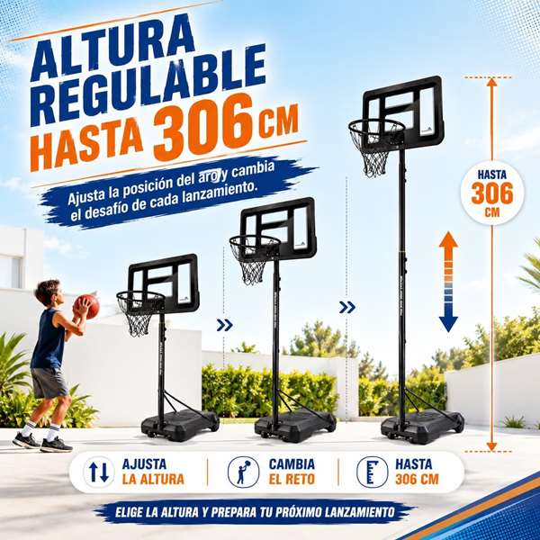 JugaToys Panier de basketball avec pied, ballon gonflable et gonfleur 76x306x72cm