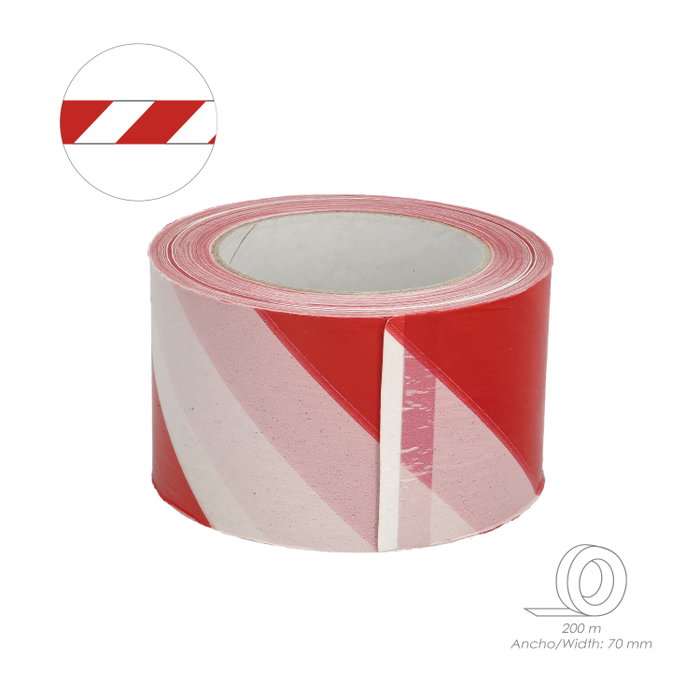 Ruban de signalisation rouge et blanc LDPE 70 mm x 200 m
