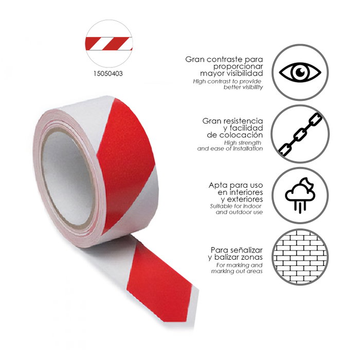 Ruban de signalisation rouge et blanc LDPE 70 mm x 200 m