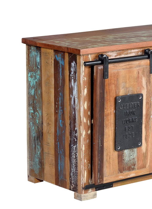 GINER Y COLOMER Buffet TV en bois recyclé multicolore, 2 portes coulissantes, 130x62x40 cm