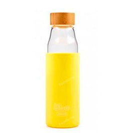 IRISANA Bouteille en Borosilicate avec Bouchon en Bambou et Housse Silicone Jaune 500ml