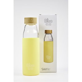 IRISANA Bouteille en Borosilicate avec Bouchon en Bambou et Housse Silicone Jaune 500ml